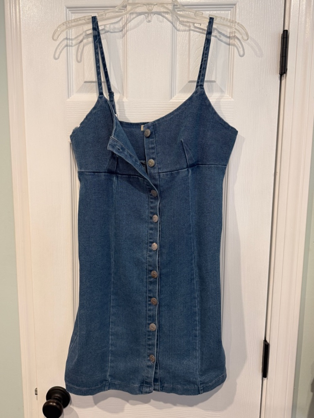 Denim Button-Front Mini Dress - Blue